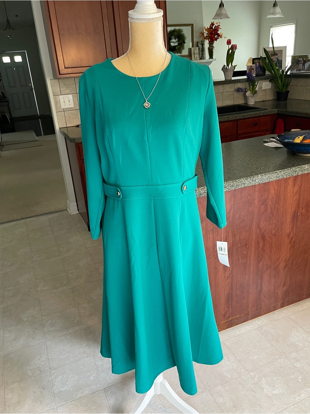 London Times Teal Long-Sleeve Midi Dress - NWT -Sz 12